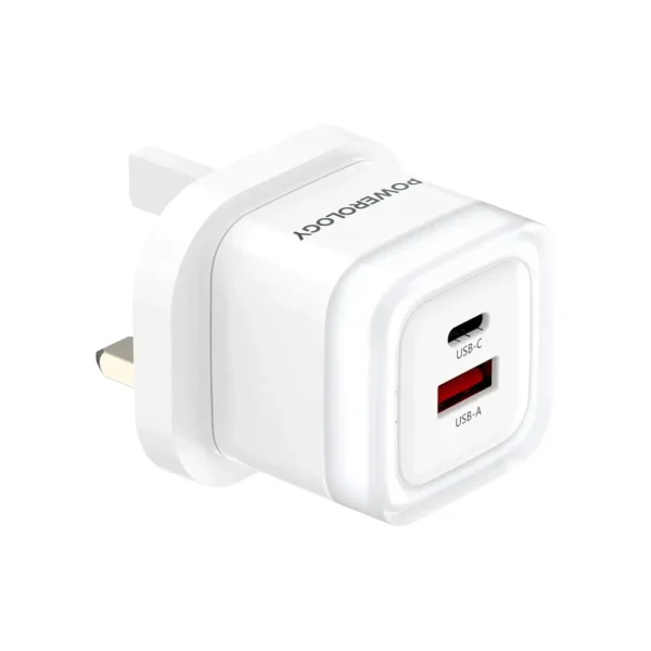 شارژر فست شارژ 35 وات 2 خروجی Lunex پاورولوژی(PWFC554BWH)Powerology Lunex Series Fast Charging Adapter PD 35W - White