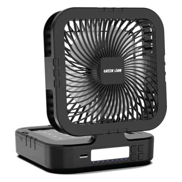 پنکه خورشیدی و شارژی قابل حمل به همراه چراغ و پاوربانک گرین لاین(GNPF24SOLFNBK)Green Lion Solar Trio Fan With Light & Power Bank - Black