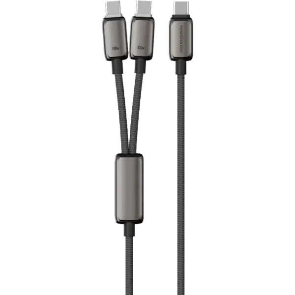 کابل دوکاره USB-C سری Zinco پاورولوژی(PWDC100DGY)Powerology Zinco Series 2-In-1 Dual USB-C Cable - Dark Gray