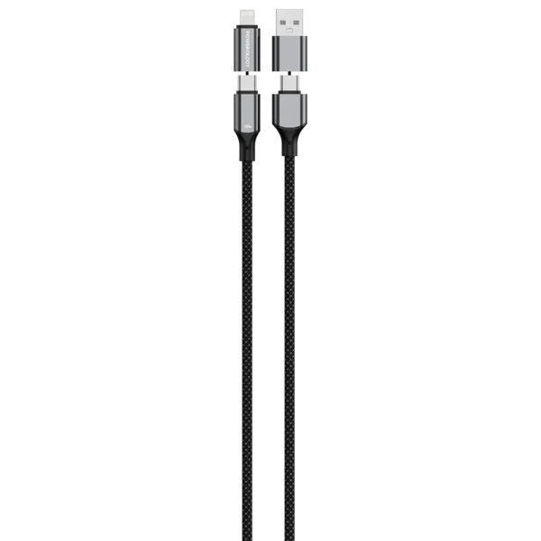 کابل شارژ و انتقال داده ۴ در ۱ پاورولوژی(PWMHZA240WBK)Powerology 4-In-1 Charging & Data Transfer Cable - Black