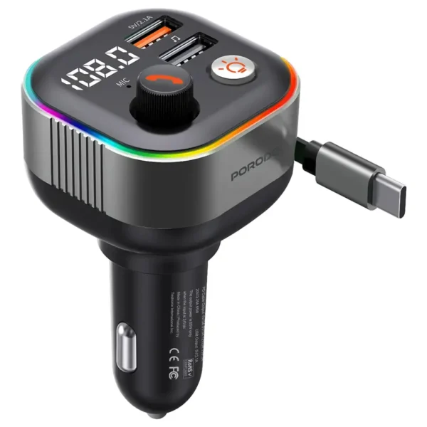 شارژر فندکی و فرستنده بلوتوث FM پرودو ۶۵ وات (PDFWCH069DG) Porodo Audio Boost Bluetooth FM Transmitter